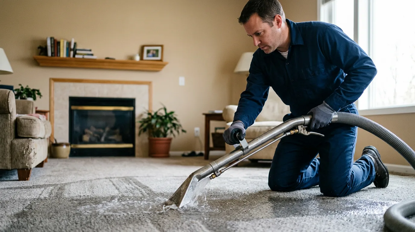 Water damage restoration technician working near Glendale, RI